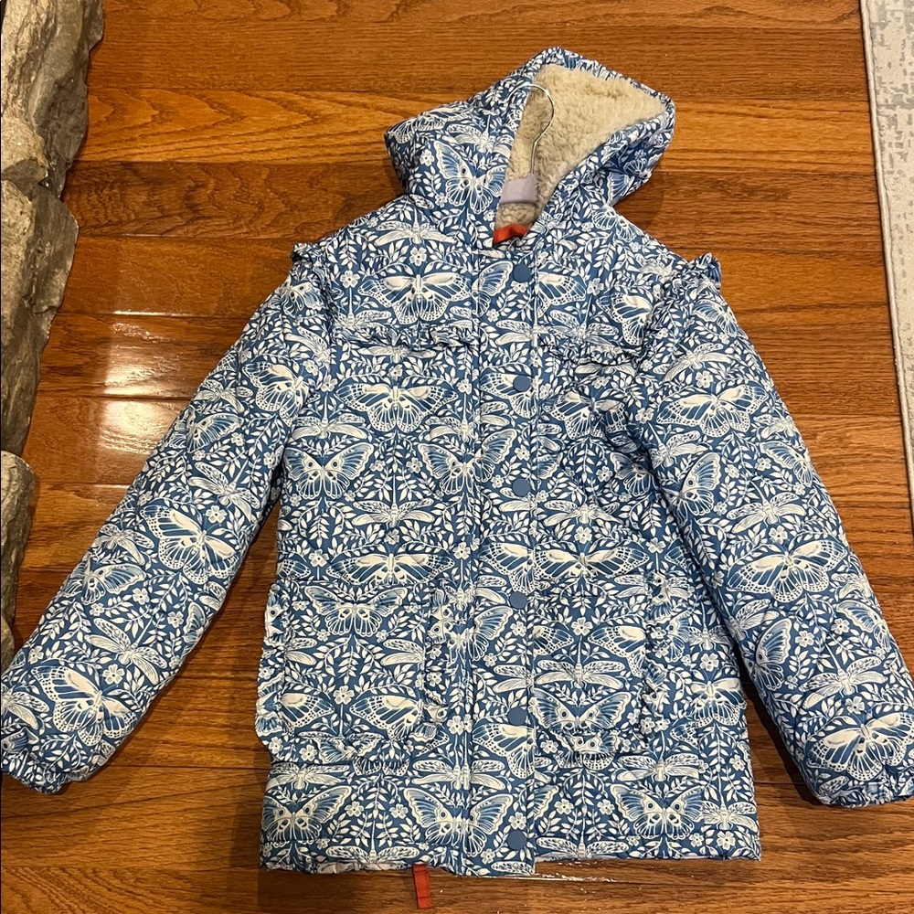 Mini Boden Butterfly Print Puffer Jacket